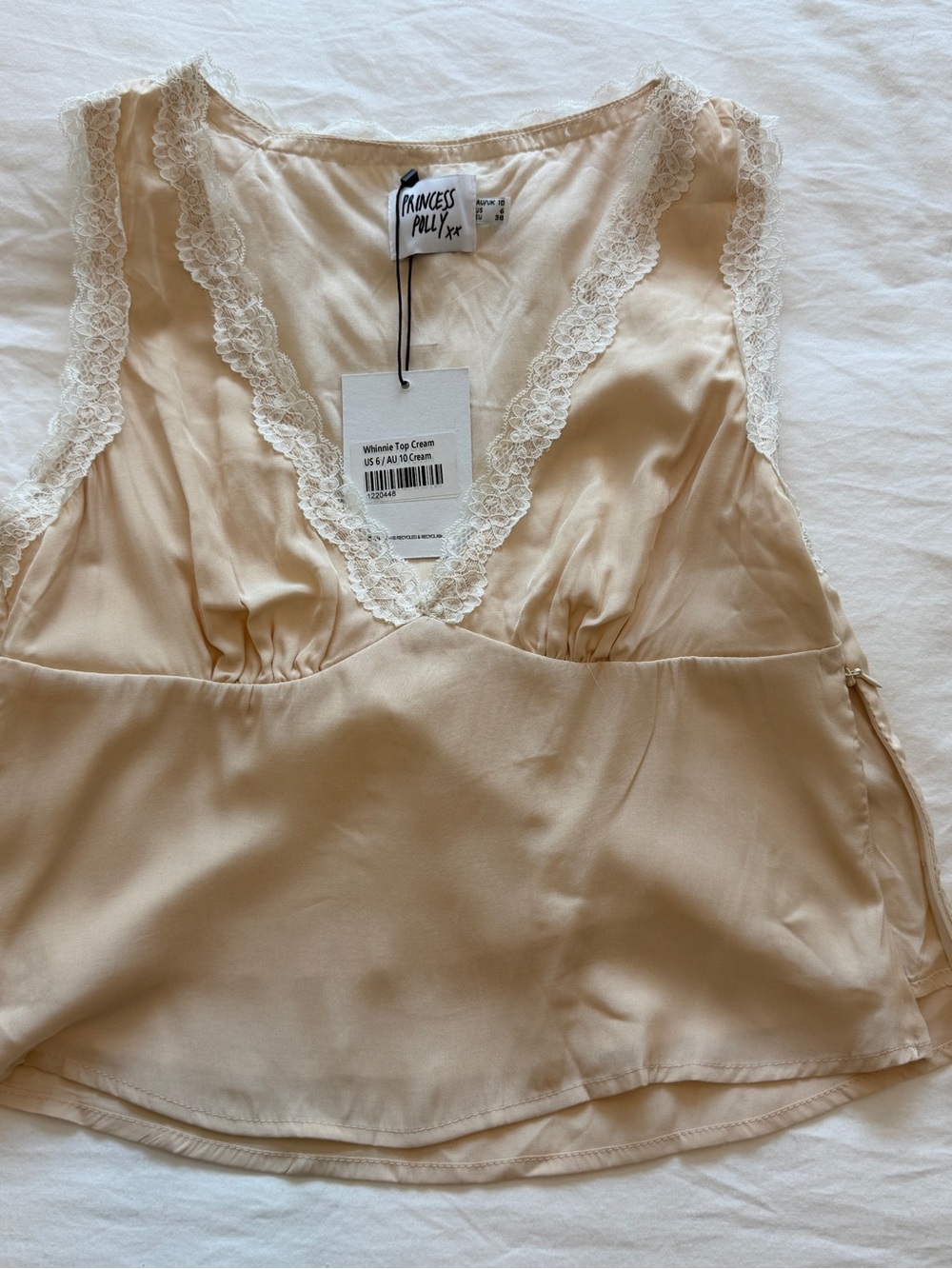 NWT Princess Polly Cream Lace-Trim Top